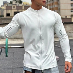Threebooy  Motion Hoodie Run Quick Dry Zipper Bodybuilding Loose Coat Long Sleeves Men Thin Casual Chic Solid Anti-Wrinkle Elastic T-shirt