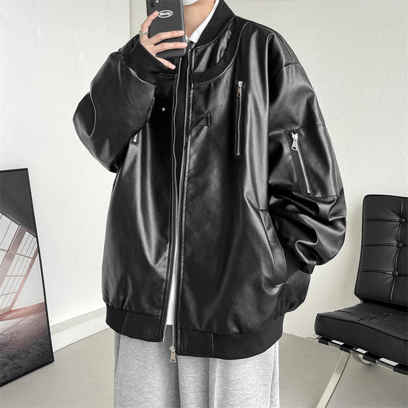 Threebooy Clothing Leather Jackets for Men Japanese Vintage Clothes Men's Spring Jackets Motorcycle Coat Bomber Male Coats Man