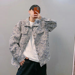 Threebooy Trendy Men's Jackets Casual New Embroidery Jacket High Street Streetwear Zipper Fashion Coat Blue And White Twill Outwear Tops