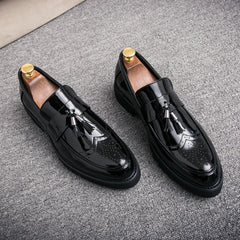Threebooy  Luxury Shoes Men's Patent Leather Shoes High-end Gold Patch Work Men's Height Increasing Shoes Banquet Dress Loafers Size：37-45