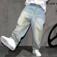 Threebooy  Japanese Streetwear Light Blue Cargo Jeans Men'S Clothing Harajuku Paint Point High Quality Denim Pants Korean Baggy Trousers
