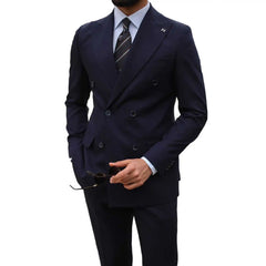 Threebooy  Casual Men's Suit 2 Pieces Blazer Pants Bow Collar Double Breasted Buckle Wedding Work Wear Business Formal