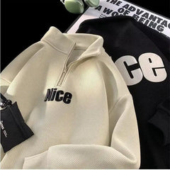 Threebooy  Half Turtleneck Zipper Sweatshirt Men's Spring High Street American Retro Jacket Design Niche High-end Trend Spring Autumn Top