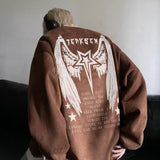 Threebooy High Street Men Sweatshirt Angel Wing Graphic Printed Gothic Style Pullover Sweatshirts Oversize Baggy Hip Hop Round Neck Hoodie