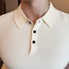 Threebooy  Spring/Summer New Polo Shirt Collar Slimming Striped Knitted Hoodie Business Casual Slimming Elastic T-shirt Homme 4XL