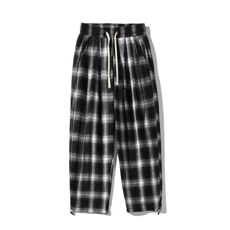 Threebooy Casual Pants Men Fashion Retro Plaid Pants Men Streetwear Loose Hip-hop Straight Pants Mens Vintage Trousers Large Size 5XL