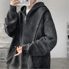 Threebooy Retro Tie-dye Printed Hoodie Men Fleece Warm Pullover Sweatshirts High Street Hip Hop Streetwear Oversized Unisex Hoodie