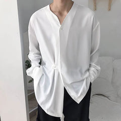 Threebooy Mesh Shirt Apparel Short Bulk Shirts For Men Male Autumn Casual Loose Lrregular Shirt Collarless Long Sleeve Shirt Sleeve Shirt