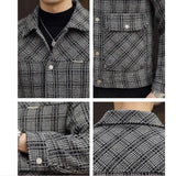 Threebooy Fashion Men Single-Breasted Windbreaker Slim Short Plaid Woolen Jackets Winter Casual Warm Windbreaker Coat Men Clothing 5XL-L