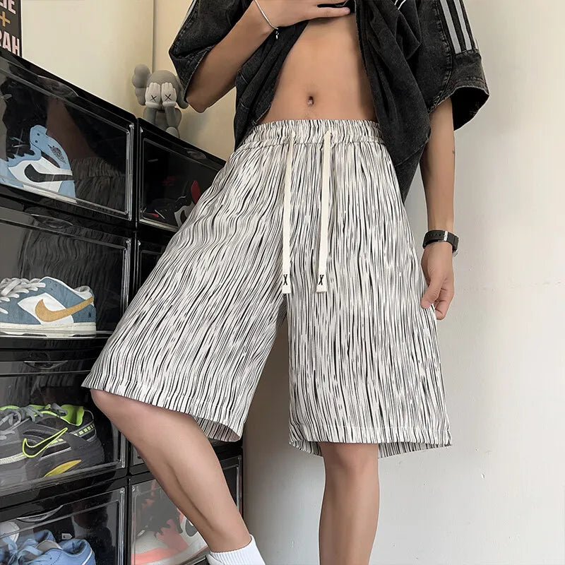 Threebooy  Lightweight Striped Casual Shorts Men Elastic Waistband Drawstring Summer NEW Beach Comfort Stretch Outdoor Sports Activewear