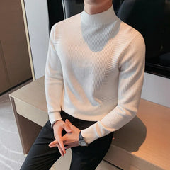 Threebooy Clothing Men's Winter Warm Knitting Sweaters/Male Slim Fit High Collar Stripe Casual Pullover Man Fashion Seaters