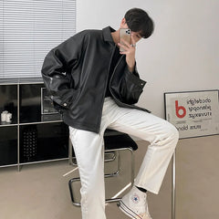Threebooy  Leather Jacket Men's Spring New Trend Korean Autumn PU Leather Casual Baseball Uniform