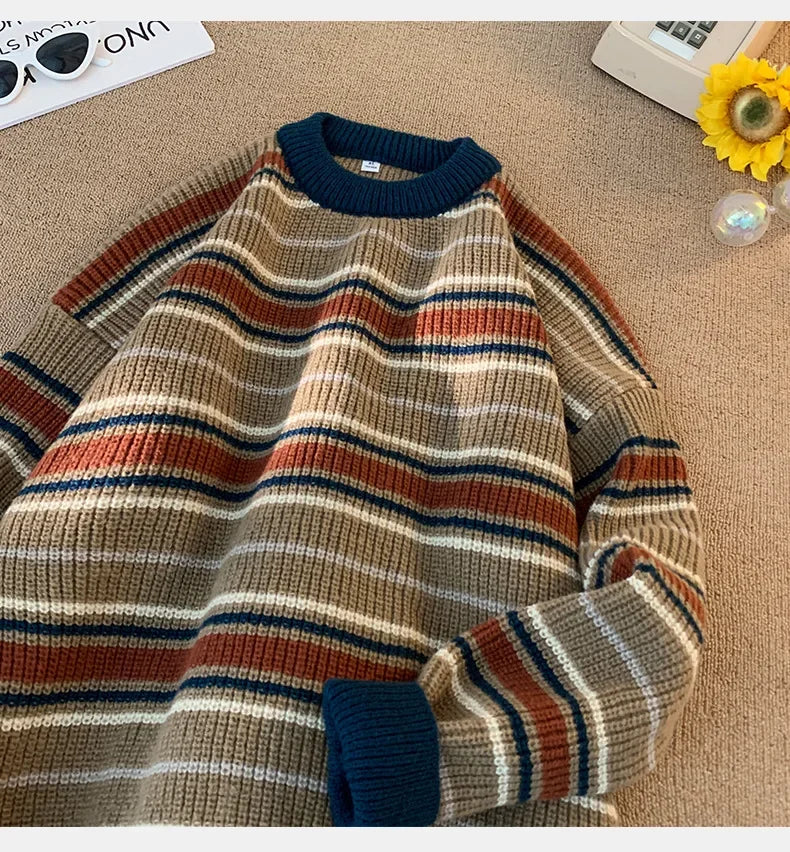Threebooy Brand Winter Sweater Man 2025 Autumn Winter Loose O Neck Color Blocking O Neck Pullover Fashion Man Korean Clothes
