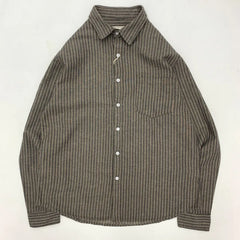 Threebooy  Autumn Cotton Linen Striped Shirt For Men American Retro Breathable Workwear Tops Simple Long Sleeved Loose Cargo Shirt Jacket