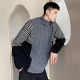 Threebooy Fashion Menswear Thickened Plaid Color Block Patchwork Chic Sweater New Loose Warm Autumn Winter Knitting Pullovers