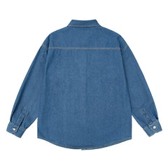 Threebooy  Mens Button Down Denim Shirt Long Sleeve Lapel Jean Shirt Casual Slim Fit Washed Denim Shirts with Chest Pockets