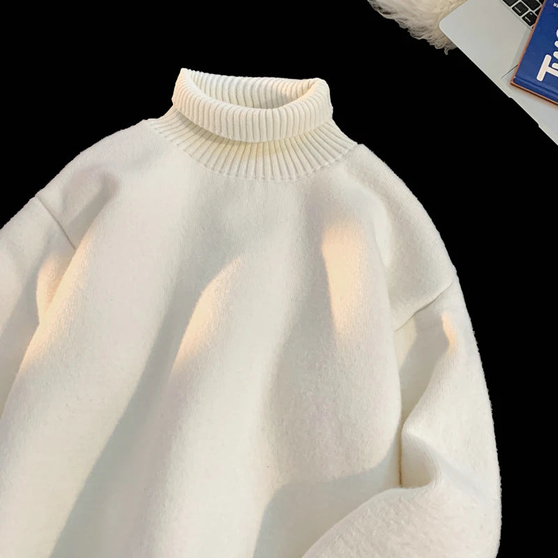 Threebooy  Turtleneck Men's Sweater Autumn New Knitted High Neck Pullover Streetwear Comfortable Fitness Tops Clothing Knitwear