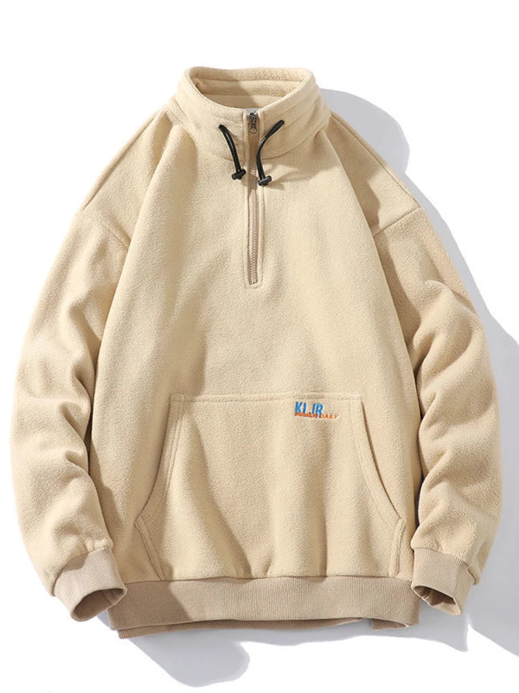Threebooy Half-zip Hoodless Sweatshirt Autumn Winter Stand-up Collar Shirt Oversize Velevet Tops Lovers Trend Polar Fleece Jacket