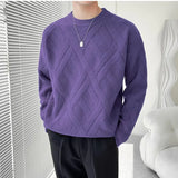 Threebooy  Men Round Collar Sweater Autumn Winter Warm Casual Slim Fit Pullovers Homme Thickened Plaid Jacquard Sweater