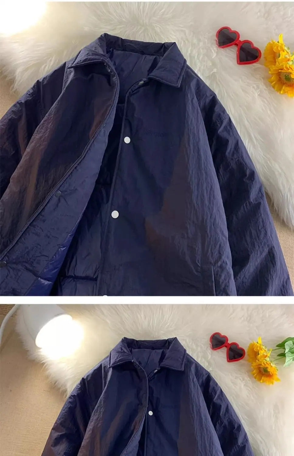 Threebooy Thickened Winter Parkas Japanese Large Size Retro Workwear English Letters Padded Coat Loose Lapel Warm Button Up Coat