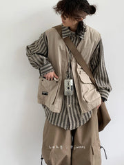Threebooy Cityboy Japanese Retro Splicing Fake Two-piece Fashion Work Shirts Men Women Casual Loose Long-sleeved Shirt Jacket Aesthetic