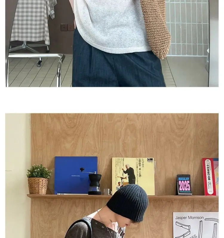 Threebooy Street Punk Shirt Off-shoulder Hollow T-shirt American 2025 New High-end Style Fashionable Casual Loose Short Sleeves