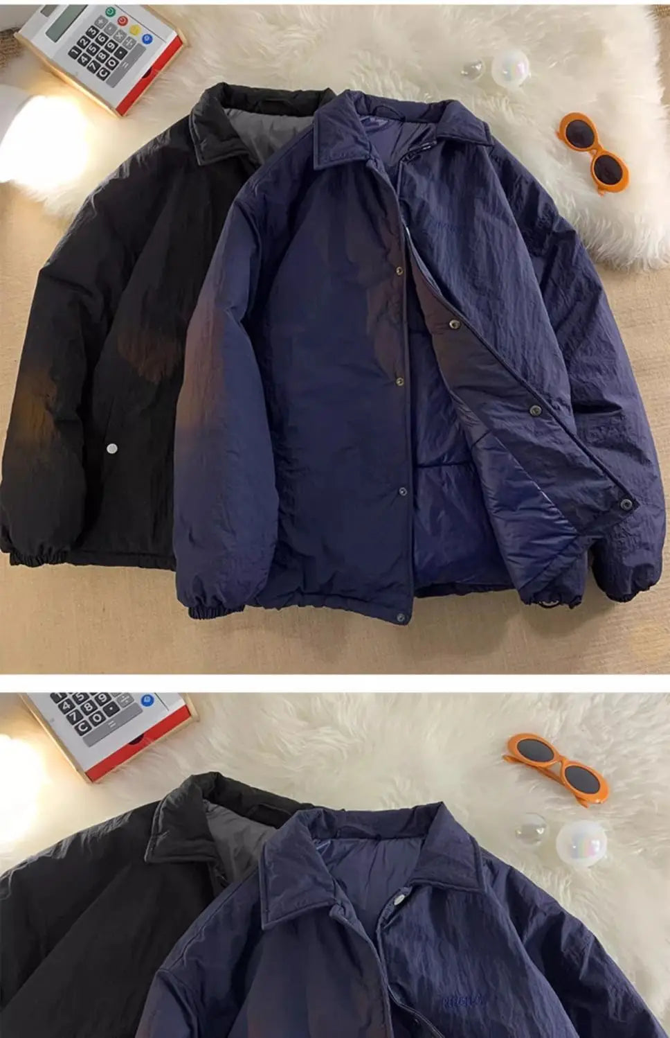 Threebooy Thickened Winter Parkas Japanese Large Size Retro Workwear English Letters Padded Coat Loose Lapel Warm Button Up Coat