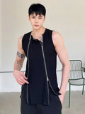 Threebooy Men Clothing 2024 Summer Double Zipper Design Solid Color Vests Personality Vest Niche Sleeveless Tank Top For Male