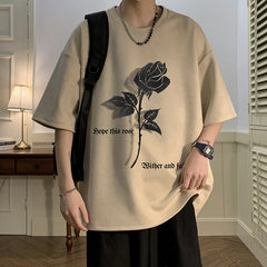 Threebooy Summer Men's Suede Fabric Short Sleeve T-shirt Round Neck Printing Top Clothes T Shirt Fashion Trend Pink/Apricot Tshirt