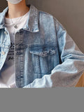 Threebooy Denim Jacket Male Handsome Hong Kong Style Loose Couple Jeans Coat Spring Summer Korean Trend Streetwear Bomber Jacket