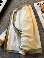 Threebooy Preppy Jacket Mature Contrasting Color Splicing Cardigan Knitted Sweater Jacket Men's Knitted Sweater Baseball Uniform