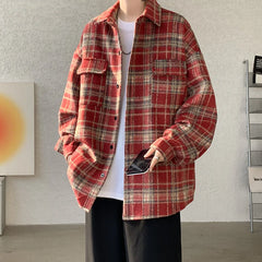 Threebooy Winter Short Woolen Coat Men Warm Oversized Retro Plaid Woolen Jacket Men Streetwear Korean Loose Thick Woolen Coat Mens Jackets