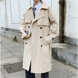 Threebooy Korean Style Trench Men Coat Trendy Streetwear Windbreaker Trenchcoat Solid Business Casual Streetwear Loose Long Overcoat