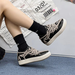 Threebooy  Designer Trendy Unisex Sneakers Women Owens Men's Casual Shoes Cross-tied Thick Bottom Punk Couple Skateboard Shoes