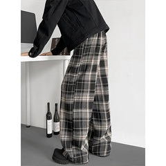 Threebooy Black Casual Pants Men Retro Plaid Pants Men Streetwear Hip-hop Loose Wide Leg Pants Mens Vintage Trousers Large Size 5XL