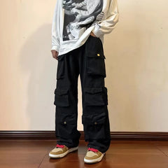 Threebooy Y2k  Hip-hop Cargo Pants Multi-pockets Tooling Pant Harajuku Men's Vintage Loose Wide Leg Pants Streetwear Casual Trousers