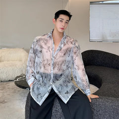 Threebooy Transparent Shirt Men Fashion Printed Harajuku Shirt Top Korean Loose Casual Clothes Sun-proof Daily All-match Summer Holiday