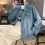 Threebooy Blue Denim Short Jacket Men Jeans Jacket Coats Casual Windbreaker Pockets Overalls Bomber Streetwear Man Clothing Outwear