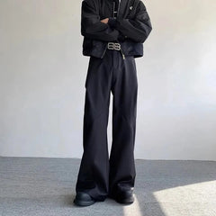 Threebooy  Summer Men's Solid Color Wide-Leg Suit Pants American Fashion Trend High Street Loose Casual Breathable Niche Men's Bottoms