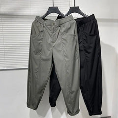 Threebooy Summer Ice Silk Trouswers Quick-drying Casual Ankle Length Pants Harajuku Style Simple Slightly Collapsed Black Work Harem Pants