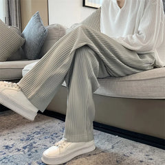 Threebooy Summer Pleated Pants Men Fashion Oversized Ice Silk Pants Men Japanese Streetwear Loose Straight Pants Mens Casual Trousers