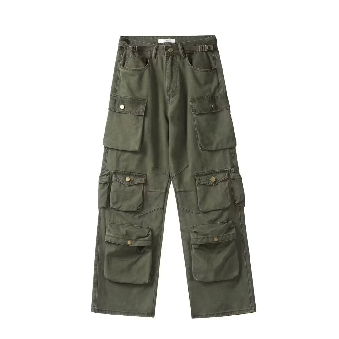 Threebooy  Spring Cargo pants New Popular Rice White Multi-pockets Overalls Harajuku stays Men Loose Casual Trousers Straight Mopping Pants