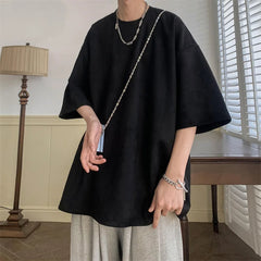 Threebooy Solid Color Oversize Half Sleeve Short  Men's  Summer T-shirt Loose Short-sleeved Casual 100%Cotton Basic Shirt O Neck Tops Tee