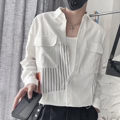 Threebooy Striped Patchwork Handsome Shirt Men's New Fashionable Casual Long Sleeved Shirt Trendy Thin Top