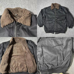 Threebooy Lamb Coat Men's Winter Velvet Thickened Short Autumn High Street Jacket Turndown Colllar Long Sleeves Zipper Pockets Jackets