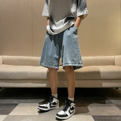Threebooy  Korean Style Summer Men's Black Wide Leg Denim Shorts 2023 New Fashion Casual Baggy Short Jeans Male Brand Clothes