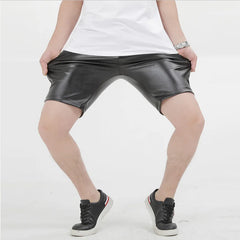 Threebooy Leather Shorts Men Summer Fashion Solid Color Thin PU Pants Slim Fit Elastic Straight Trousers Plus Size Casual Male Bottoms