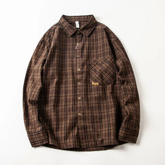 Threebooy  Spring Autumn Men's Long Sleeve Plaid Shirt Korean Embroidered Casual Washed Cotton Texture Plaid Tooling Shirt Jacket