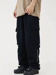 Threebooy Black Cargo Pants for Men Hip Hop White Cargo Trousers Male Vintage Japanese Streetwear Casual Safari Style Pocket Zip