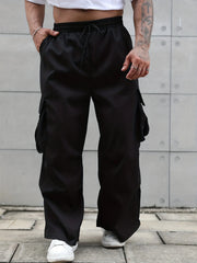 Threebooy  plus Size Men's Workwear Wide Leg Pants Loose 100% Polyester Casual Street Fashion